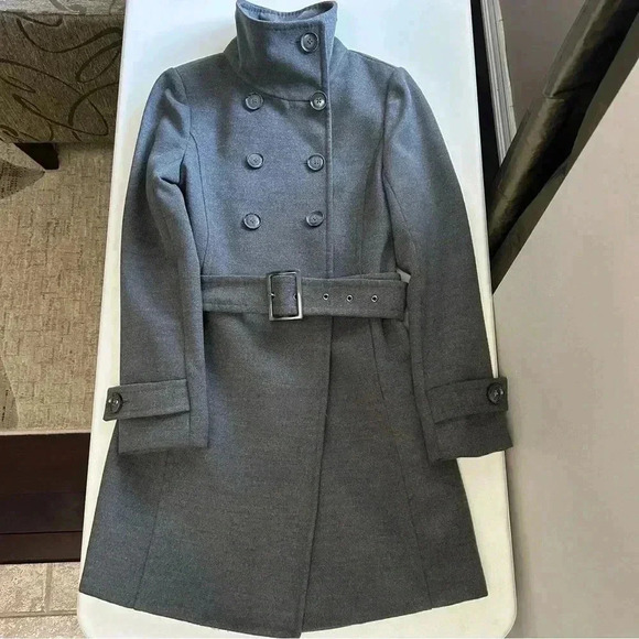 Le Chateau Pea Coat Double Breasted Belted Winter  Coat Charcoal Grey Size XS - Picture 14 of 15